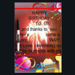 Happy Birthday to Us Art Print Dry Erase Board<br><div class="desc">Happy Birthday to Us Art Print Celebrate a special milestone with the vibrant "Happy Birthday to Us" Art Print, a design that combines festive greetings with heartfelt gratitude. Description: This artwork features the phrase "Happy Birthday to Us" alongside a thank you message, set against a colorful backdrop filled with birthday...</div>