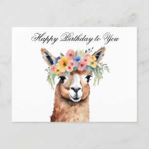 Happy Birthday to You Alpaca with Flowers Postcard