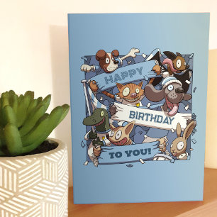 Happy Birthday To You Animal Fans Sky Blue & White Card