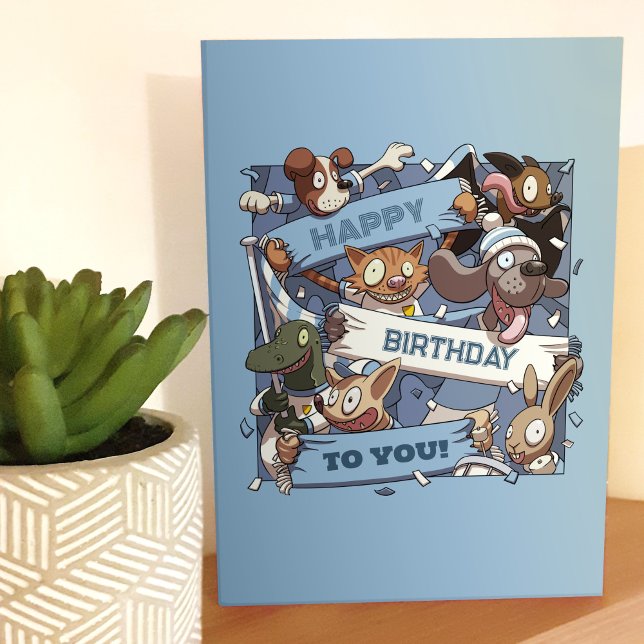 Happy Birthday To You Animal Fans Sky Blue & White Card (Creator Uploaded)