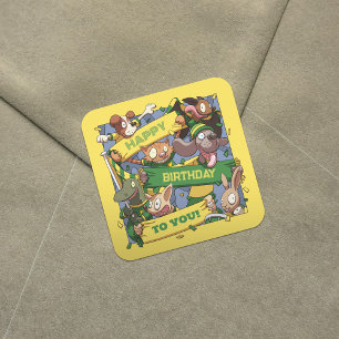 Happy Birthday To You Animal Fans Yellow & Green Square Sticker