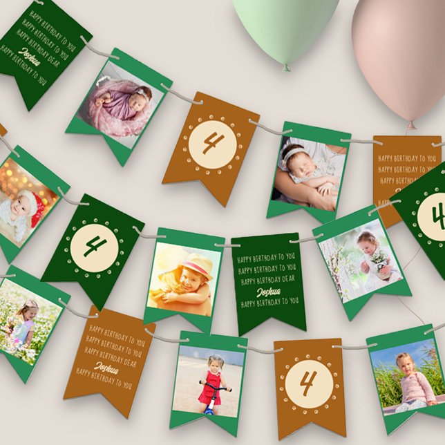 Happy Birthday to You Any Age Photo Green Rust Bunting Flags (Creator Uploaded)