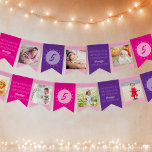 Happy Birthday to You Any Age Photo Pink Purple Bunting Flags<br><div class="desc">Happy Birthday banner with 8 of your favorite photos,  personalized happy birthday to you song and customized flags with your age. The design has a bold color palette of purple and pink.</div>