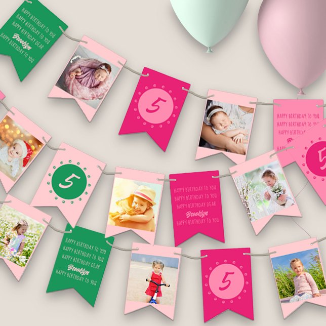 Happy Birthday to You Any Age Pink Photo Bunting Flags (Creator Uploaded)