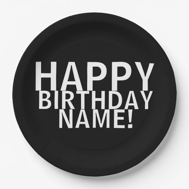"Happy Birthday To You!" Black & White Paper Plate (Front)