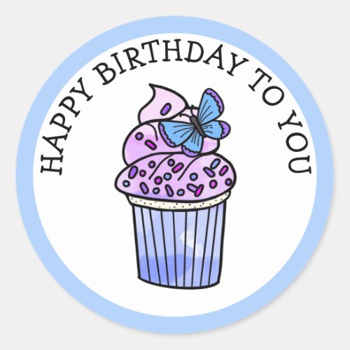 Happy Birthday To You Butterfly Cupcake Classic Round Sticker
