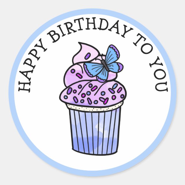 Happy Birthday To You Butterfly Cupcake Classic Round Sticker (Front)