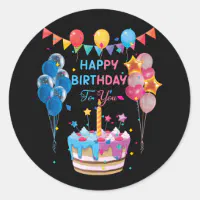 Cute Happy Birthday Cakes and Balloon Stickers, Zazzle