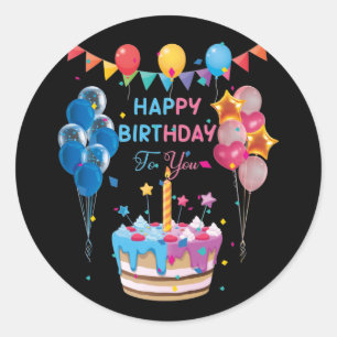 Happy Birthday To You Cake And Balloon Party Classic Round Sticker