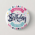 Happy birthday to you confetti and bunting pinback button