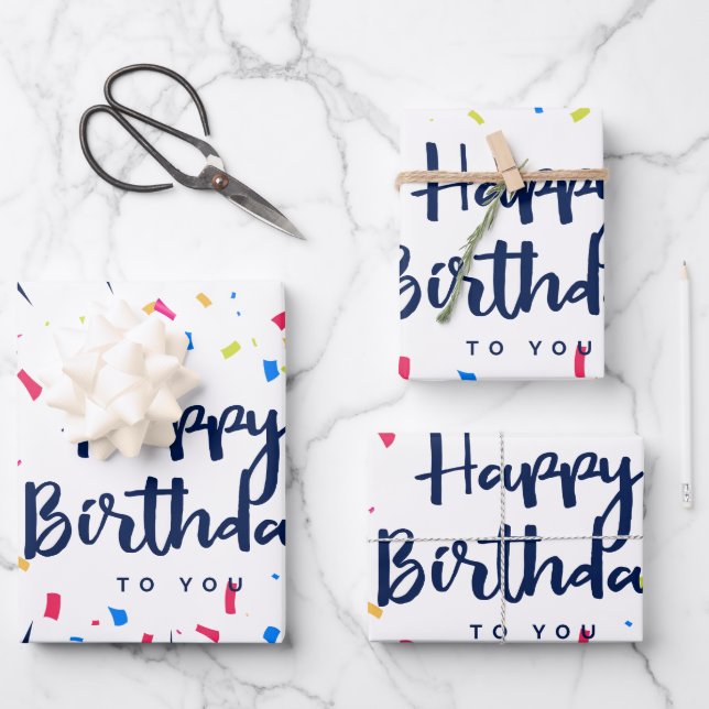 Happy birthday to you confetti wrapping paper sheets (Front)