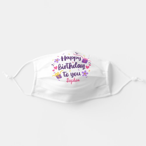 Happy Birthday To You Custom Name Cute Floral Adult Cloth Face Mask