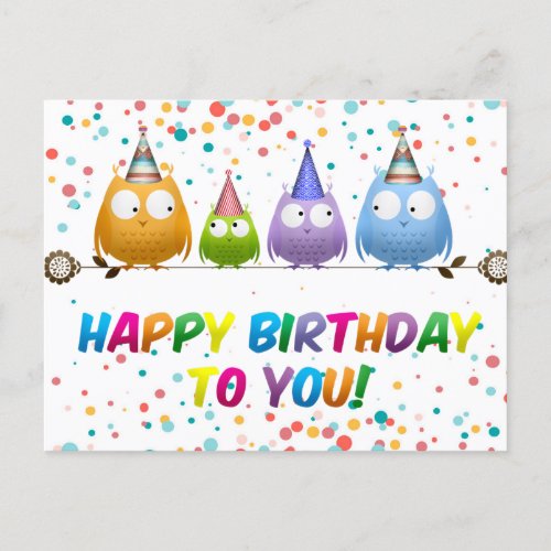 Happy Birthday to You from Hoot Owls Postcard
