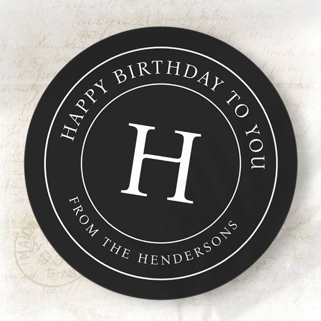 Happy Birthday To You Modern Family Monogram Classic Round Sticker (Creator Uploaded)