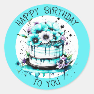 Happy Birthday To You Pretty Whimsical Cake Classic Round Sticker