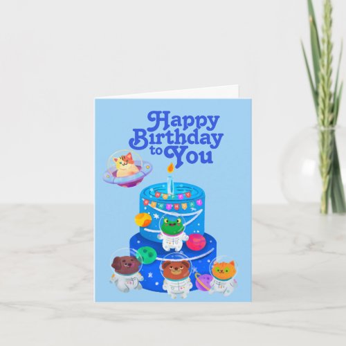 Happy Birthday To You Space Cake Theme  Card