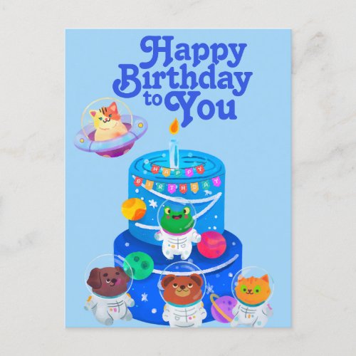 Happy Birthday To You Space Cake Theme  Holiday Postcard