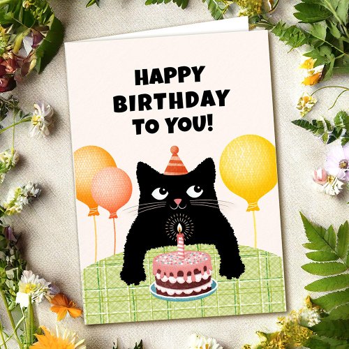 Happy Birthday to you with black kitten and cake