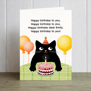 Happy Birthday to you with cat, cake and candle Cards