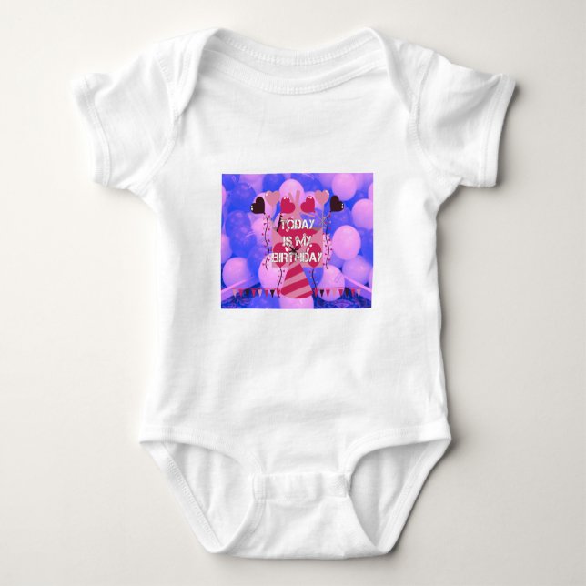 Happy Birthday Today is my Birthday Blue Balloons Baby Bodysuit (Front)