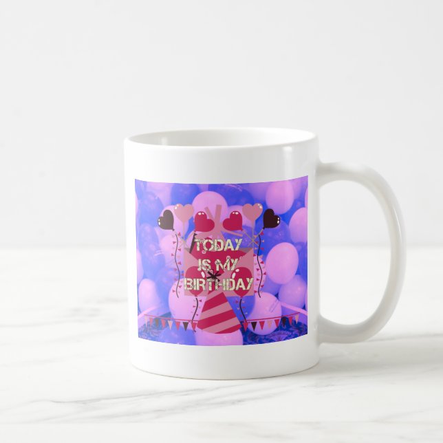 Happy Birthday Today is my Birthday Blue Balloons Coffee Mug (Right)