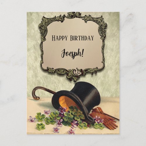  Happy Birthday Top Hat Gloves Personal Name  Postcard