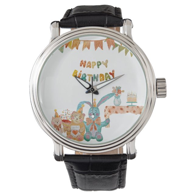 Happy Birthday toys flower cute colorful simple  Watch (Front)