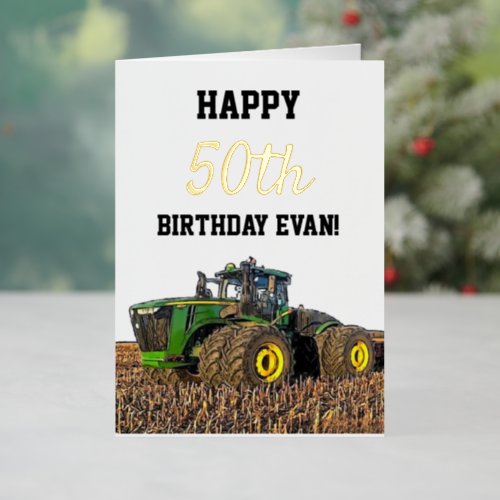 Happy Birthday Tractor Men Equipment 50th Foil Holiday Card
