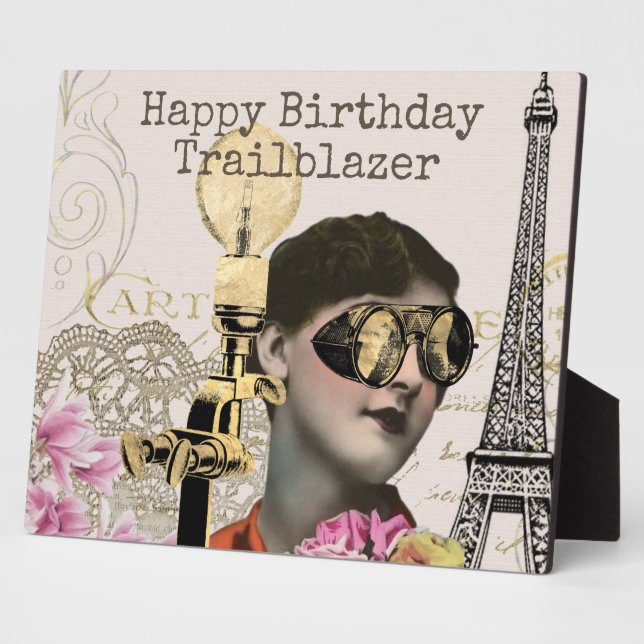 Happy Birthday Trailblazer Steampunk Vintage  Plaque (Side)