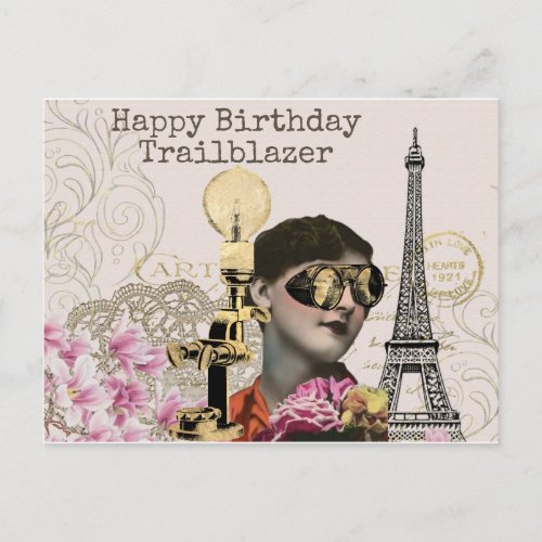 Happy Birthday Trailblazer Steampunk Vintage Postcard
