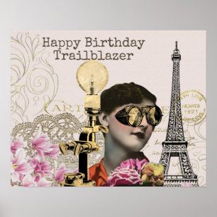Happy Birthday Trailblazer Steampunk Vintage Poster