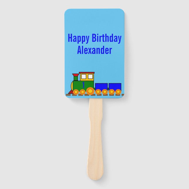 Happy Birthday Train and Name  Hand Fan (Front)