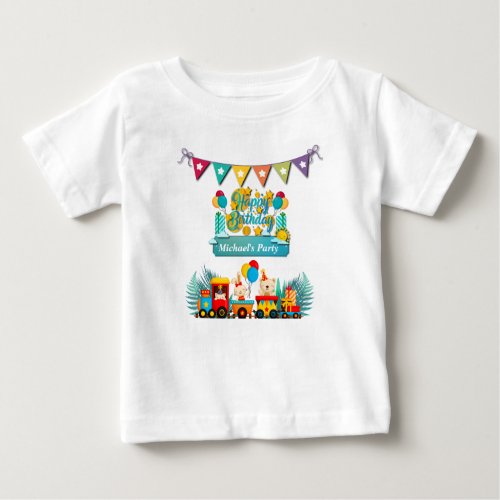 Happy Birthday Train With Cute Animals Wishes Baby T_Shirt