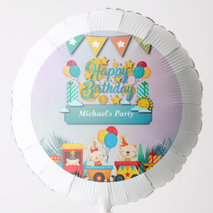 Happy Birthday Train With Cute Animals Wishes Balloon