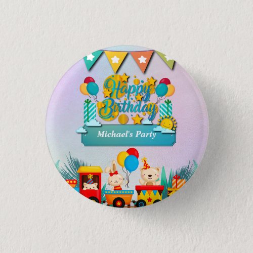 Happy Birthday Train With Cute Animals Wishes Button