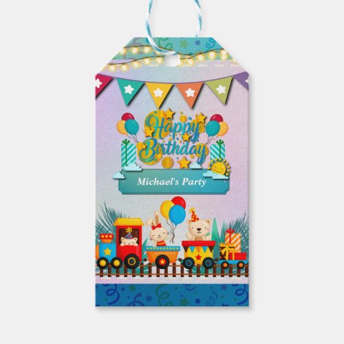 Happy Birthday Train With Cute Animals Wishes Gift Tags
