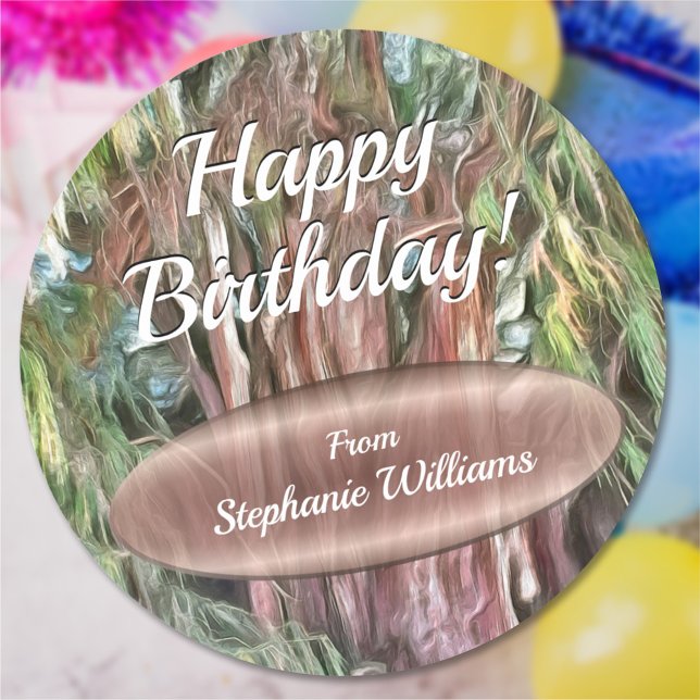 Happy Birthday Tree of Tule Oaxaca OAX1 Classic Round Sticker (Creator Uploaded)