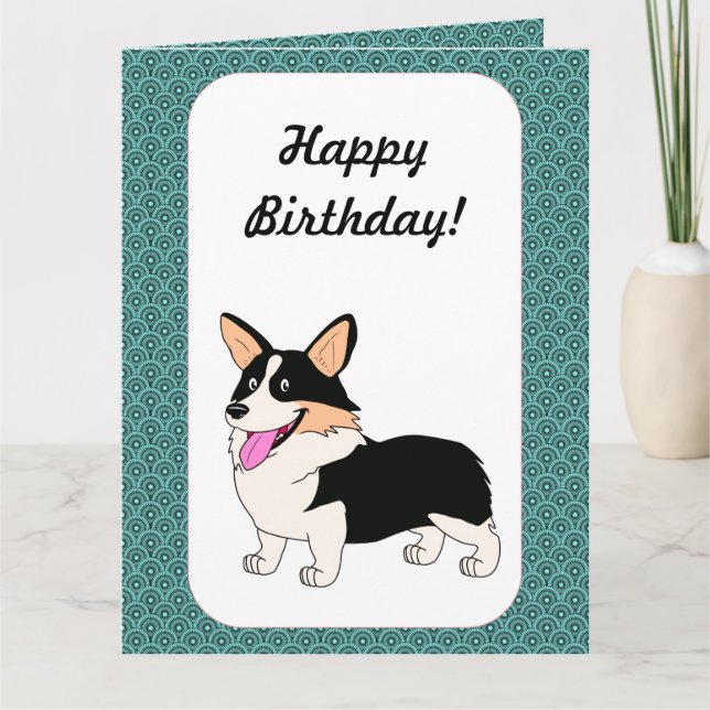 Happy Birthday Tricolor Corgi Card (Front)