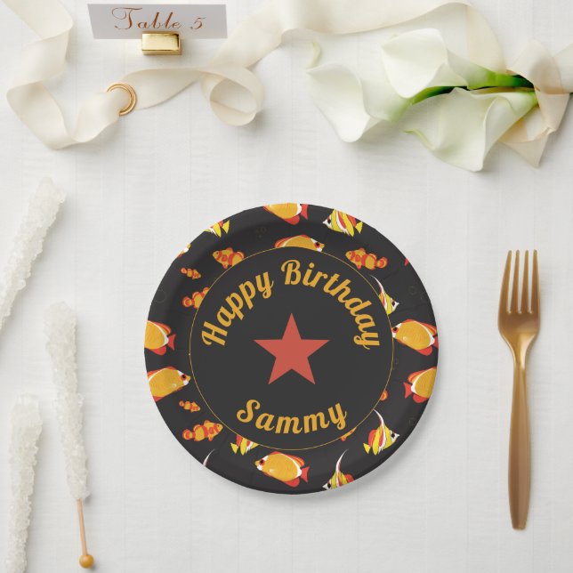 Happy Birthday Tropical Fish Paper Plates (Wedding)