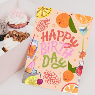 Happy Birthday Tropical Fruit and Cocktail Party Card