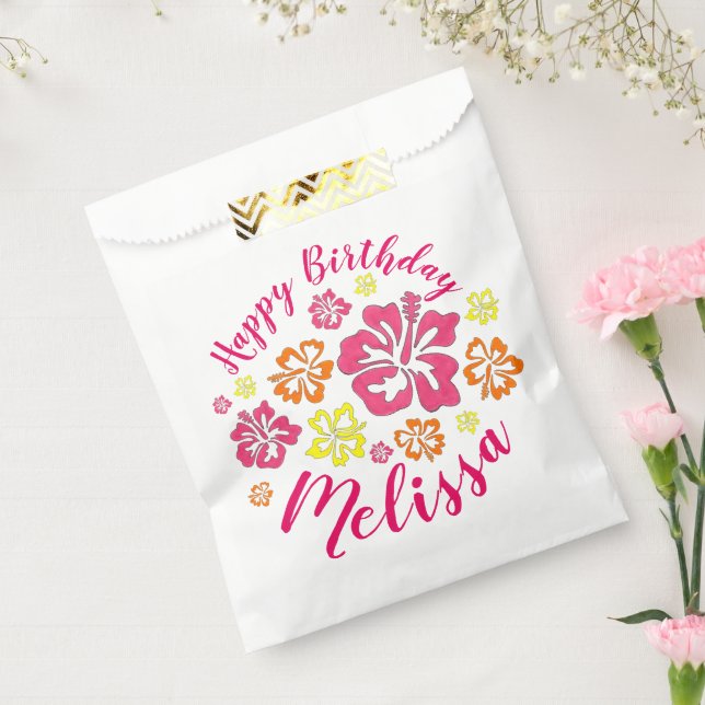 Happy Birthday Tropical Hawaiian Hibiscus Flowers Favor Bag (Sealed)