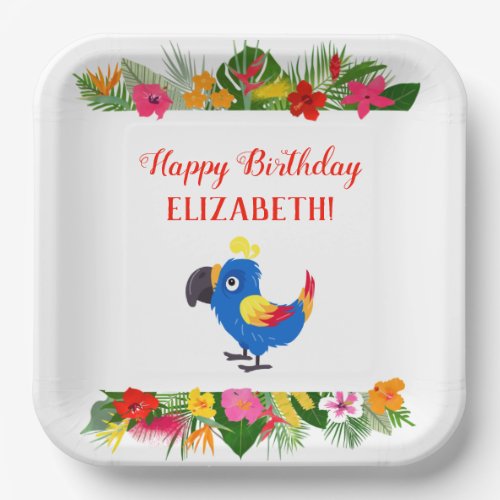 Happy Birthday Tropical Parrot Paper Plates