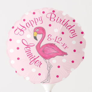 Happy Birthday Tropical Pink Flamingo Polka Dot Balloon
