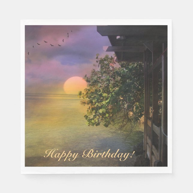 Happy Birthday Tropical Sunset Napkins (Front)