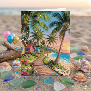 Happy Birthday Tropical Themed Poem Coastal Card