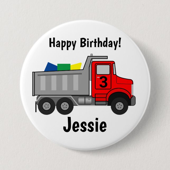 Happy Birthday Truck Personalize Boy's Name Age Button (Front)