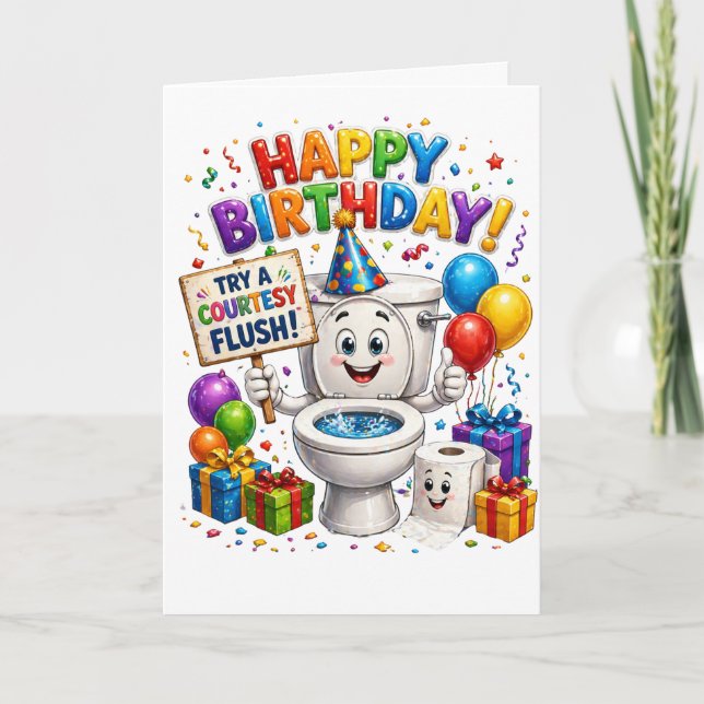 Happy Birthday Try a Courtesy Flush Card (Front)
