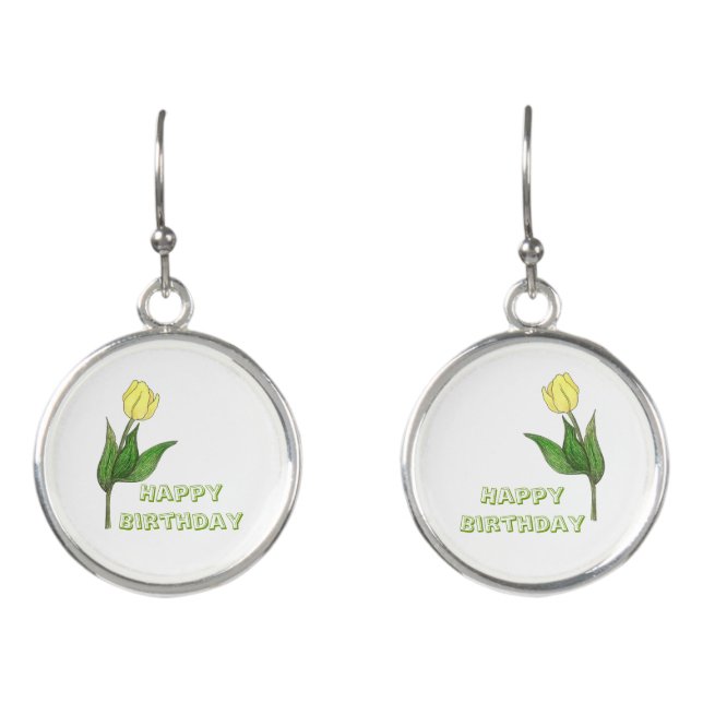 Happy Birthday Tulip Ear Rings Earrings (Front)