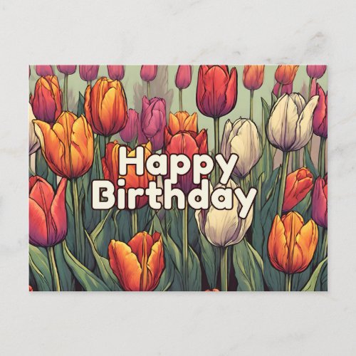 Happy Birthday Tulip Flowers  Postcard