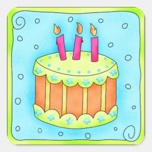 Happy Birthday Turquoise Cake Sticker Third